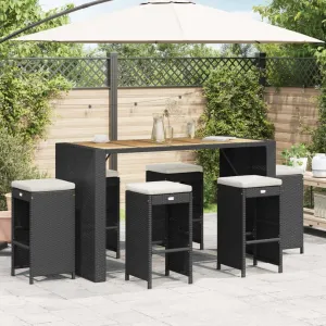 Lounging Chair Camping Chair Beach Chair Lounge Chair - Patio Bar Stools with Cushions 6 pcs Black Poly Rattan for Terrace Park Outside Garden
