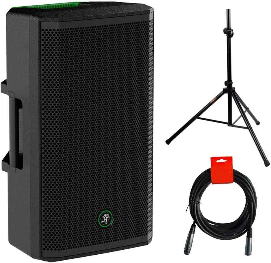 Mackie Thrash212 12" 1300W Powered PA Loudspeaker System Bundle with Steel Speaker Stand and XLR Cable