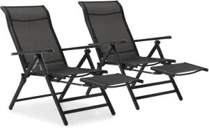 Magshion Outdoor Patio Folding Chairs Set of 2, Oversized Portable Dining Chair with Armrests, Lounge Chairs with Footrests for Camping, Beach, Garden, Lawn, Pool, Backyard, Deck (Black)