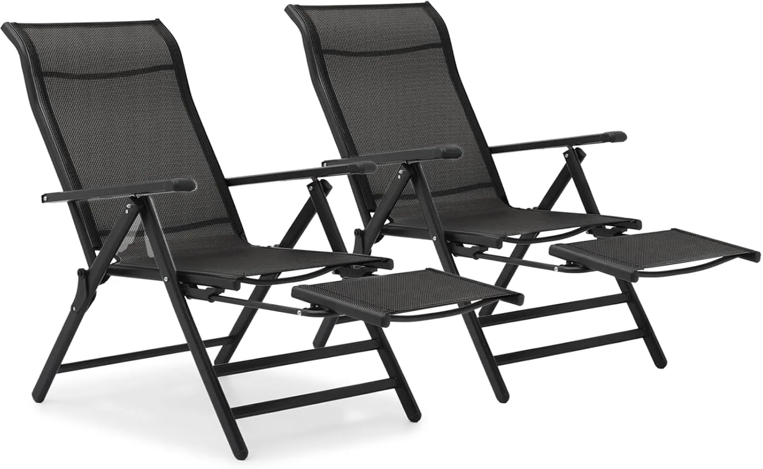 Magshion Outdoor Patio Folding Chairs Set of 2, Oversized Portable Dining Chair with Armrests, Lounge Chairs with Footrests for Camping, Beach, Garden, Lawn, Pool, Backyard, Deck (Black)