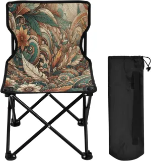 Mandala Flower Texture Portable Outdoor Folding Chair Anti-Slip Padded Oxford Cloth Stool Camping Chair Small for Beach Hiking Fishing Gardening Quad Camp Chair