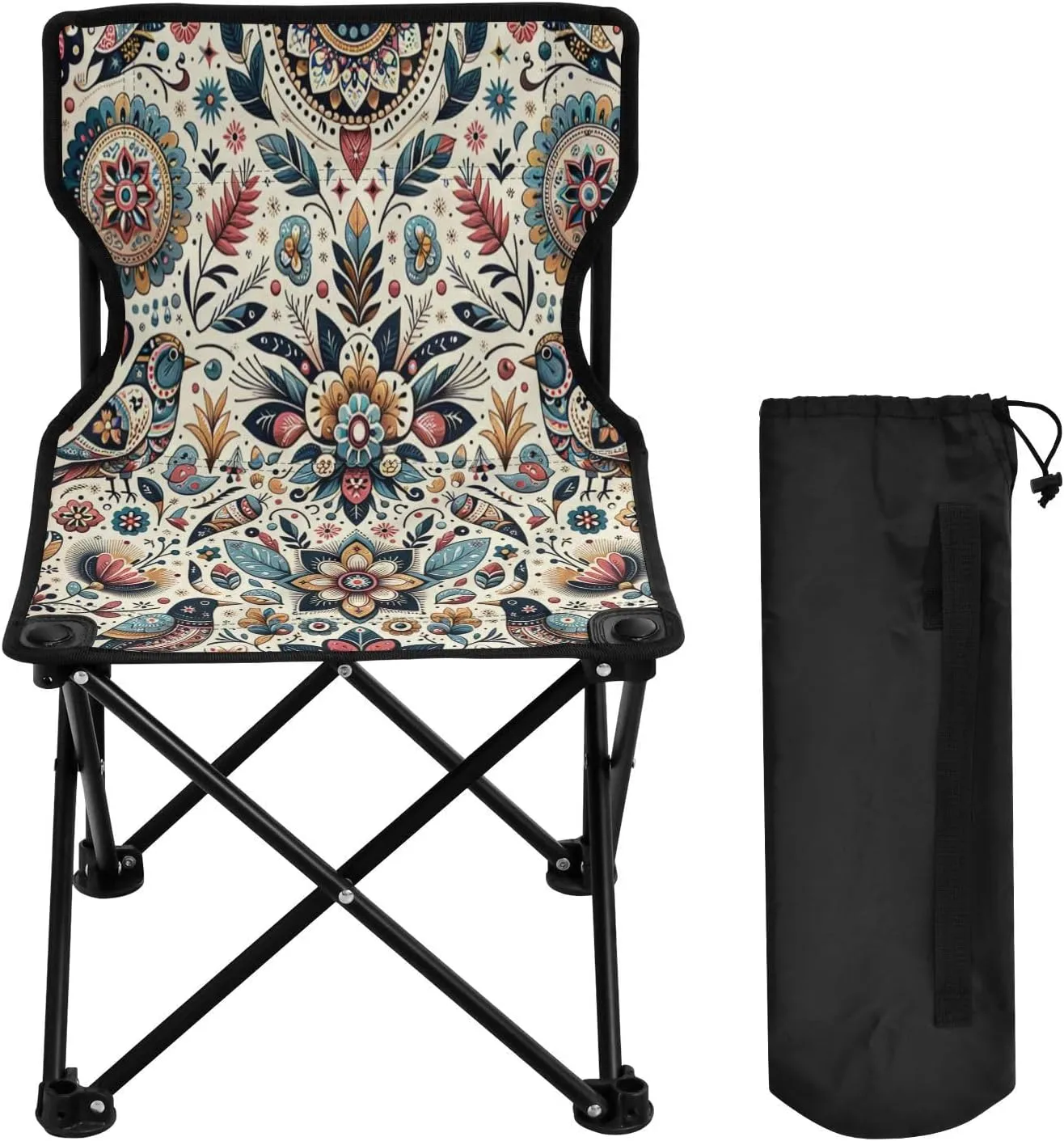 Mandala Pattern Portable Outdoor Folding Chair Anti-Slip Padded Oxford Cloth Stool Camping Chair Small for Beach Hiking Fishing Gardening Quad Camp Chair