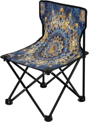 Mandala Plaid Portable Outdoor Folding Chair Anti-Slip Padded Oxford Cloth Stool Camping Chair Small for Beach Hiking Fishing Gardening Quad Camp Chair