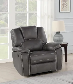 Manual Recliner Chair Comfortable Padded Faux-Leather Upholstery, Charcoal Color with Raised Headrest, for Living Room Seating