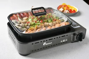 Maxsun Portable Tabletop Hot Pot Gas Stove, Gill Pan Gas Stove, with Carrying Case, 7,250BTU, Outdoor/Indoor, Camp Stove