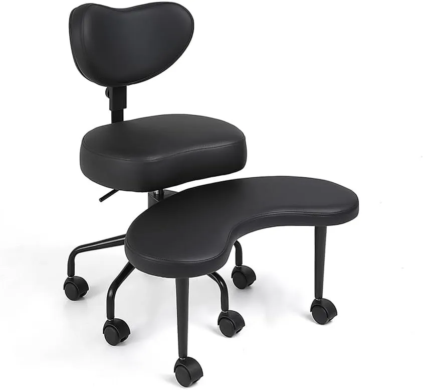 Meditation Cross Legged Chair PRO, ADHD Chair with Height Adjustable Backrest, Criss Cross Desk Use with Footrest and Wheels for Home Office, Flexible Design for Fidgety Sitters, Black