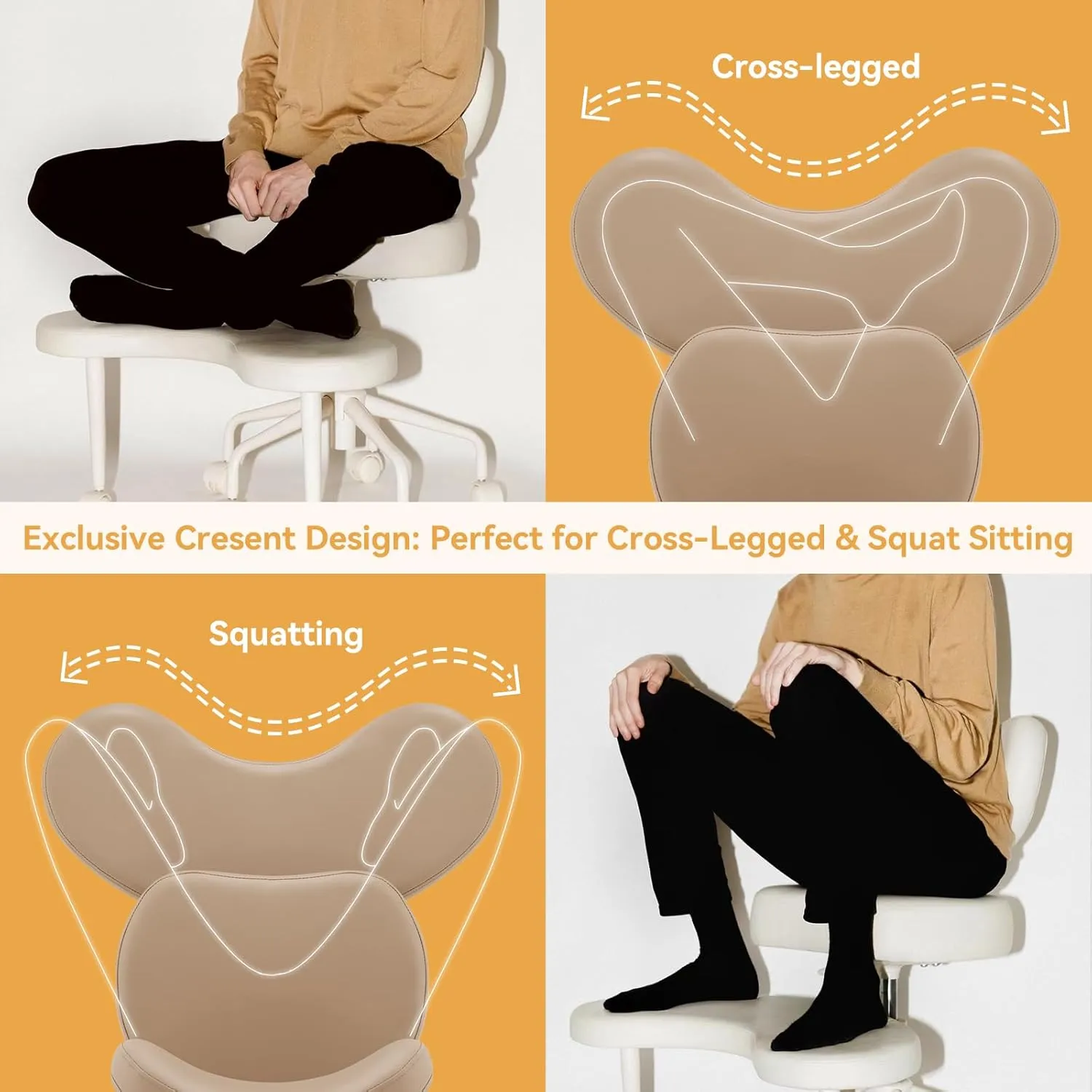Meditation Cross Legged Chair PRO, ADHD Chair with Height Adjustable Backrest, Criss Cross Desk Use with Footrest and Wheels for Home Office, Flexible Design for Fidgety Sitters, Black