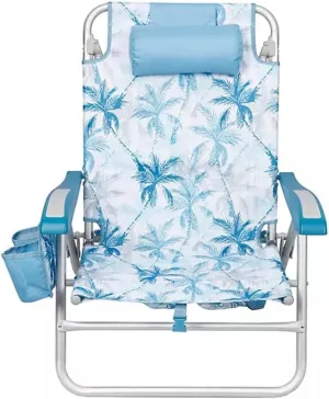 Member's Mark Beach Chair, Palm Tree Print, Reclining Backrest, Blue and White