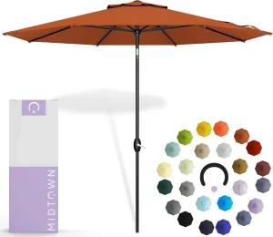 Midtown Umbrellas 10-Year-No-Fade - 8 Ft - UV Proof Dark Orange Polyester Fabric - Umbrella Outdoor Patio, Auto-Tilt Aluminum Frame Patio Umbrella for Garden, Pool & Deck - Black Pole