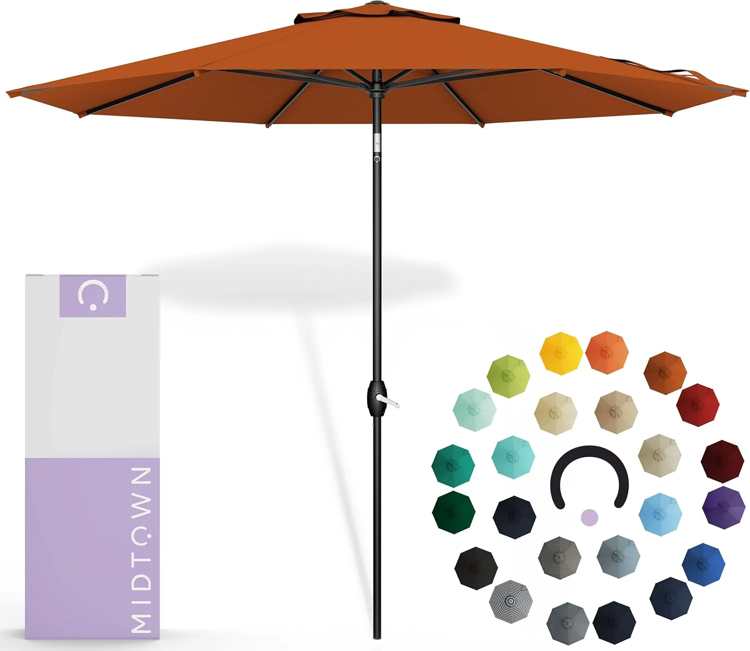 Midtown Umbrellas Sunbrella Umbrella 9 Feet Outdoor Umbrella With Terracotta Acrylic Fabric - Auto-Tilt Aluminum Frame Patio Umbrella For Backyard, Deck, Garden, Pool - Black Pole