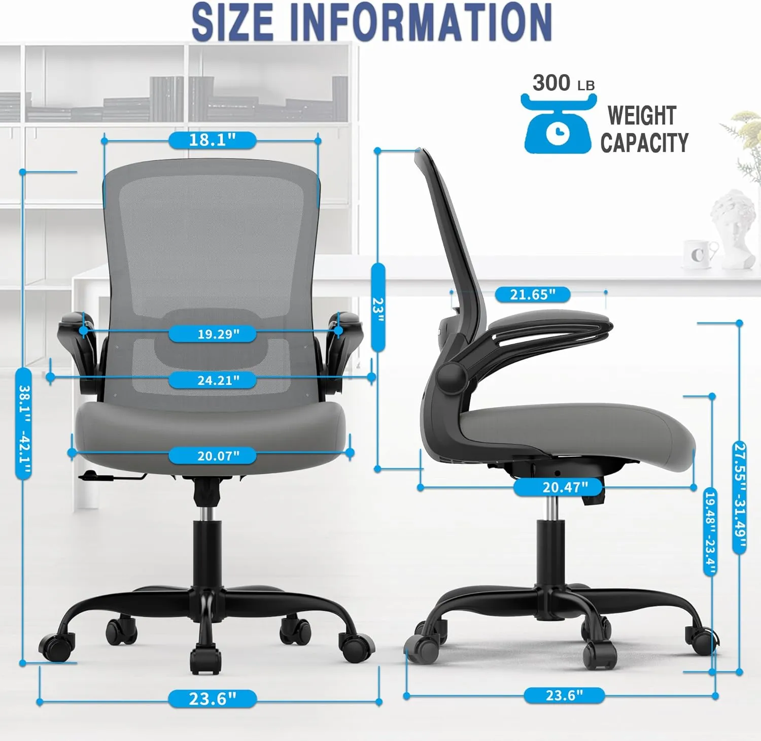 Mimoglad Modern Ergonomic Office Chair, Mesh Back with Flip-up Arms, Adjustable Lumbar Support, BIFMA Certified, Graphite