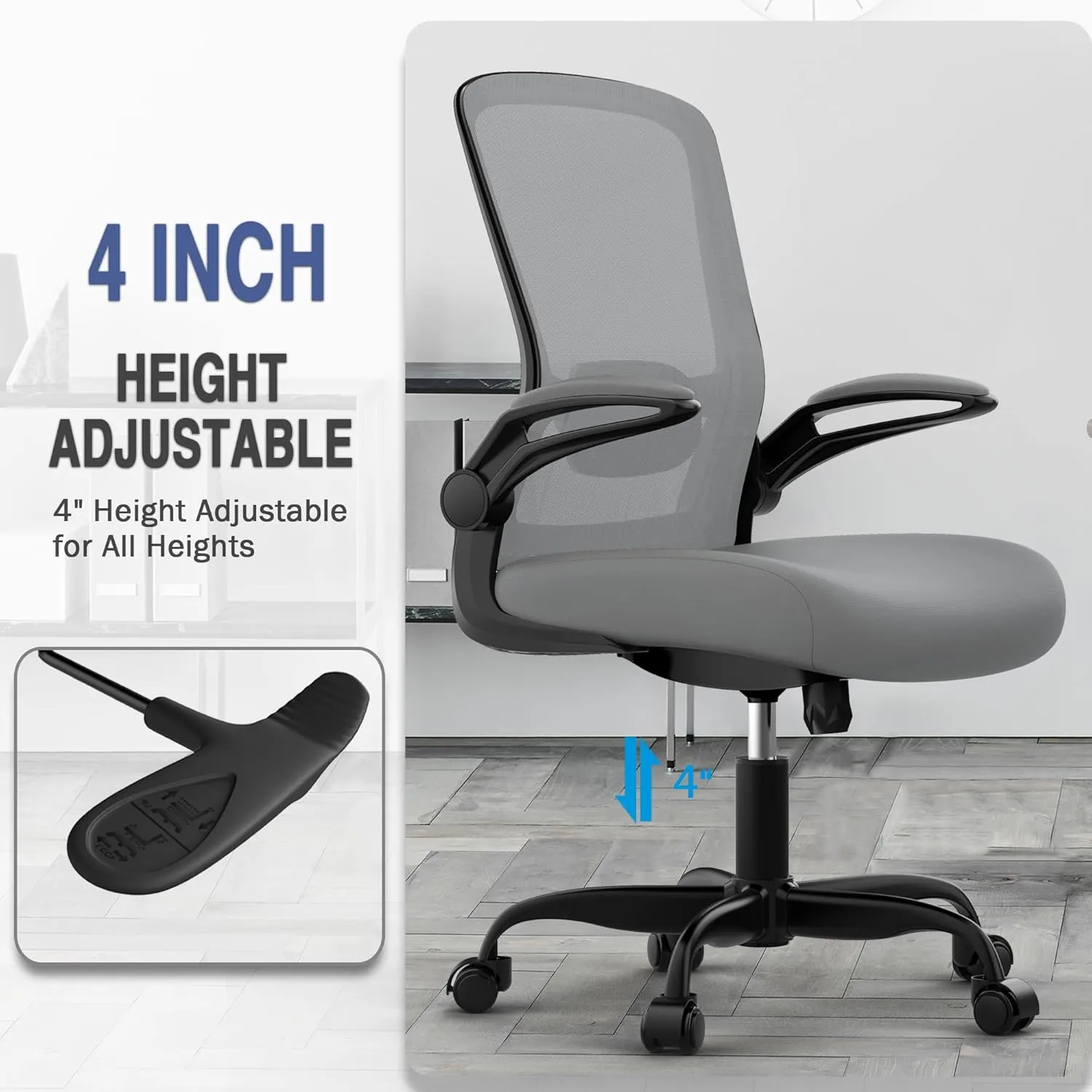 Mimoglad Modern Ergonomic Office Chair, Mesh Back with Flip-up Arms, Adjustable Lumbar Support, BIFMA Certified, Graphite
