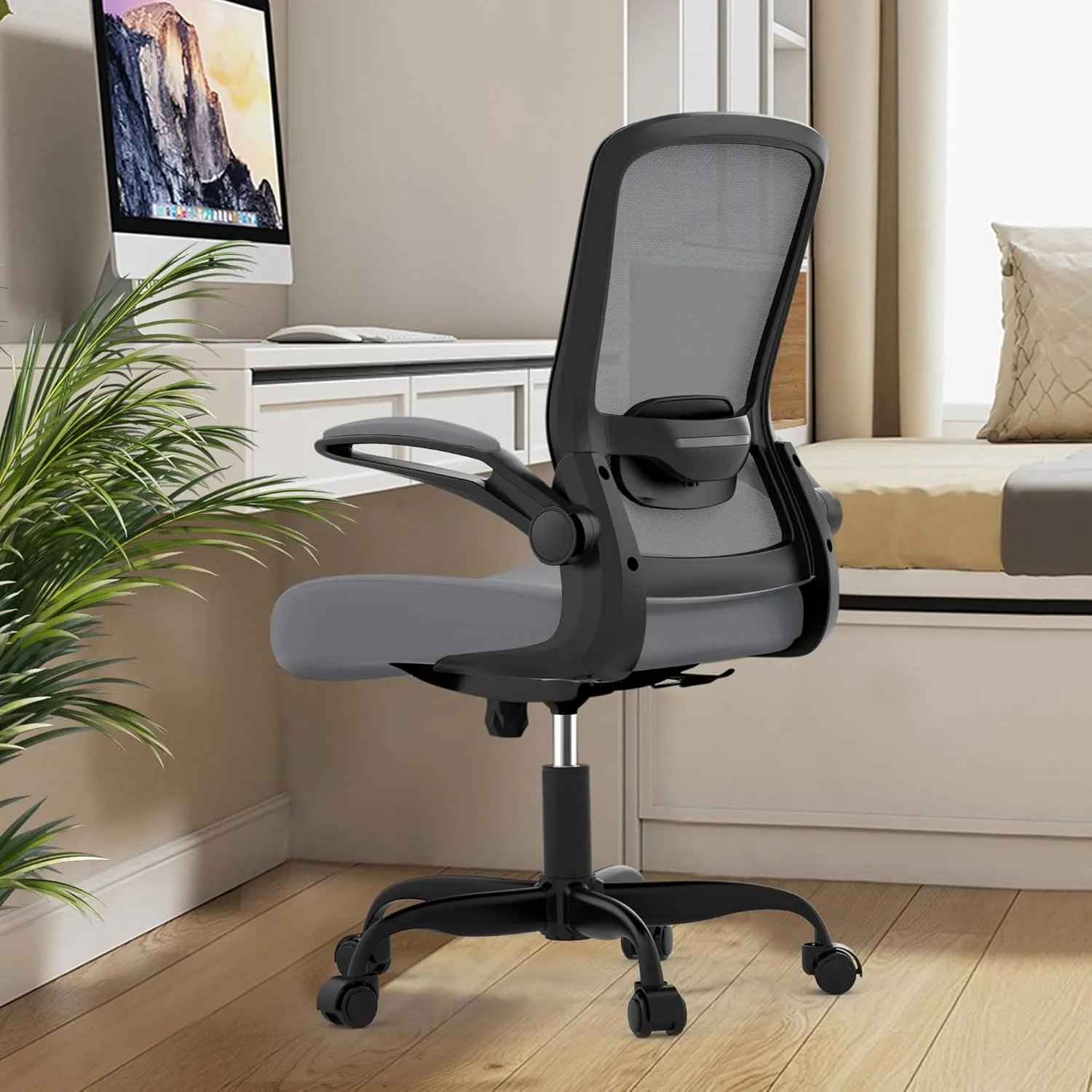Mimoglad Modern Ergonomic Office Chair, Mesh Back with Flip-up Arms, Adjustable Lumbar Support, BIFMA Certified, Graphite