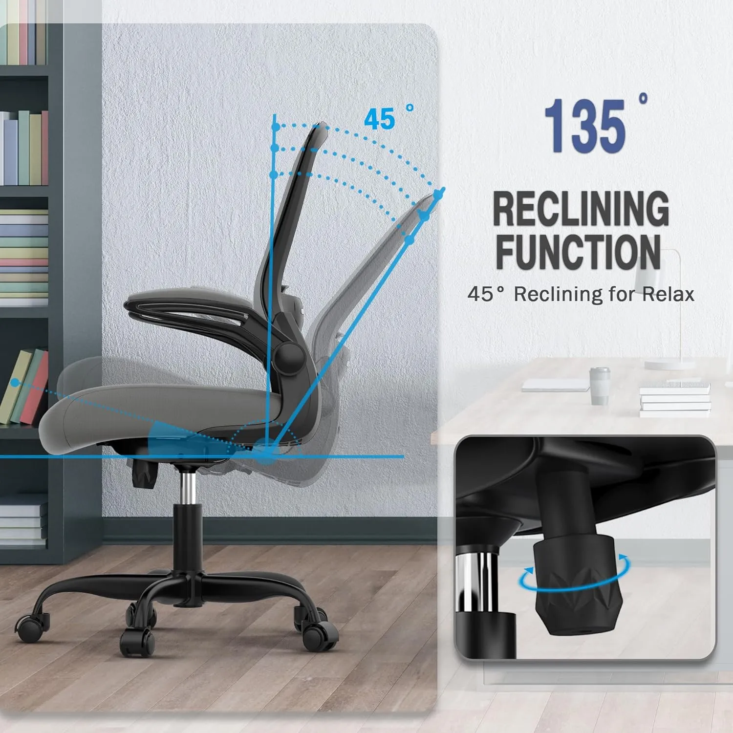 Mimoglad Modern Ergonomic Office Chair, Mesh Back with Flip-up Arms, Adjustable Lumbar Support, BIFMA Certified, Graphite