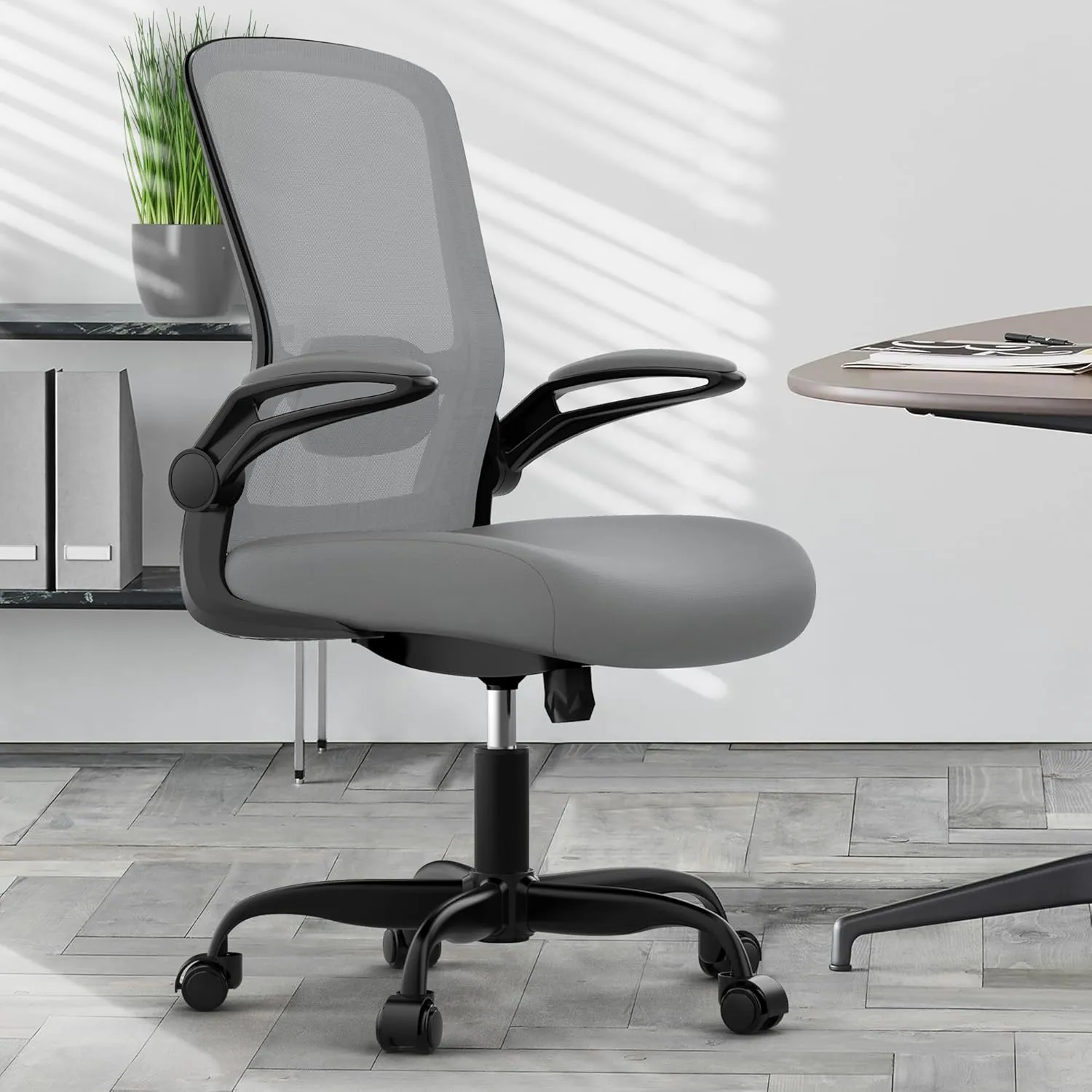 Mimoglad Modern Ergonomic Office Chair, Mesh Back with Flip-up Arms, Adjustable Lumbar Support, BIFMA Certified, Graphite