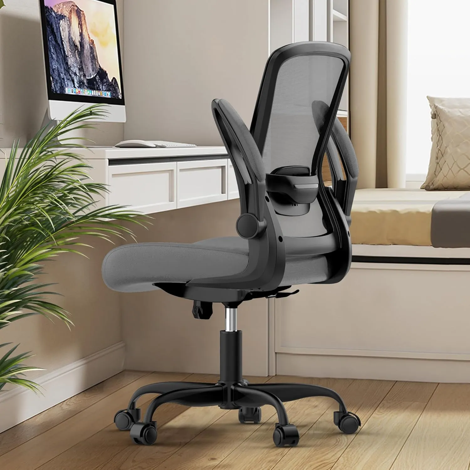 Mimoglad Modern Ergonomic Office Chair, Mesh Back with Flip-up Arms, Adjustable Lumbar Support, BIFMA Certified, Graphite