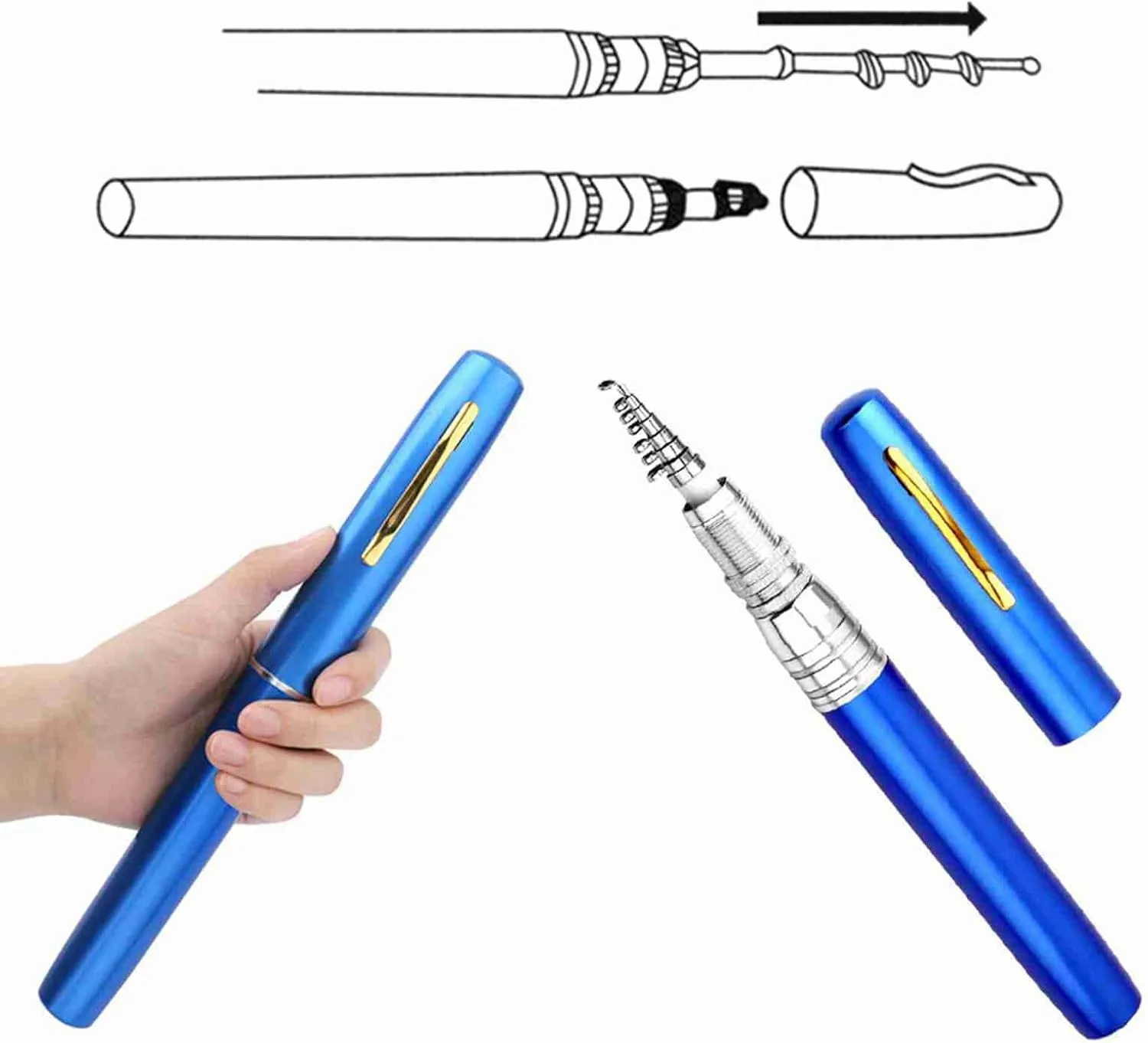 Mini Fishing Rod, Portable Compact Aluminum Alloy Fishing Rod Telescopic Fishing Pole