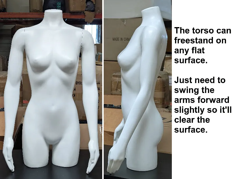 MN-SW449BASE Female 3/4 Upper Torso Mannequin Dress Form with Arms and Base