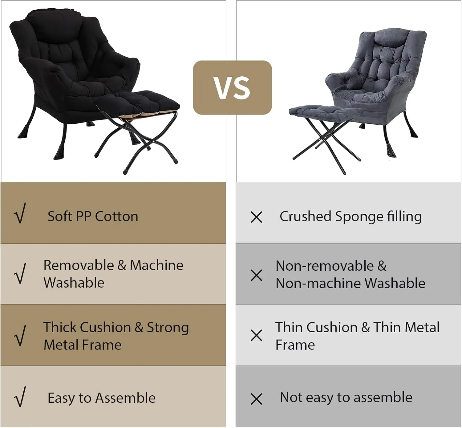 Modern Lazy Chair with Folding Footrest, Lounge Accent & Comfortable Reading Chair (Black)