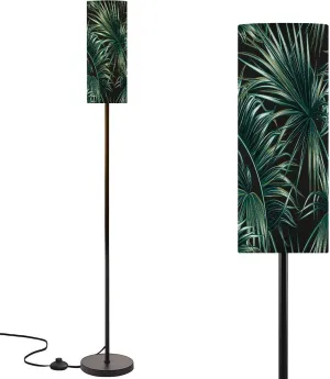 Modern Standing Lamps Tropical Palm Leaves Seamless Floral Pattern Floor Lamp Metal Pole Lamp with Linen Lampshade for Bedroom Living Room Office Nursery Reading Foot Switch