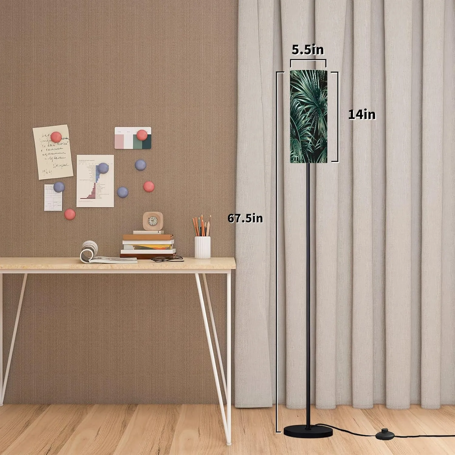 Modern Standing Lamps Tropical Palm Leaves Seamless Floral Pattern Floor Lamp Metal Pole Lamp with Linen Lampshade for Bedroom Living Room Office Nursery Reading Foot Switch