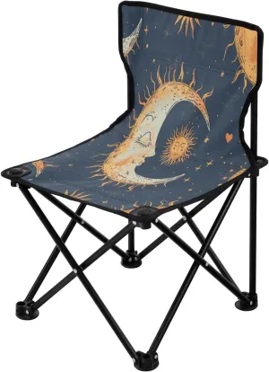 Moon Sun Portable Outdoor Folding Chair Anti-Slip Padded Oxford Cloth Stool Camping Chair Small for Beach Hiking Fishing Gardening Quad Camp Chair