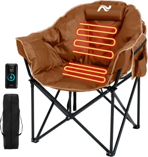MOPHOTO Heated Camping Chair, Portable Heated Camping Chairs Outdoor, Padded Oversized Heated Folding Chairs Outdoor Sports, Heating Lawn Chair Patio Lounge Chairs for Adults