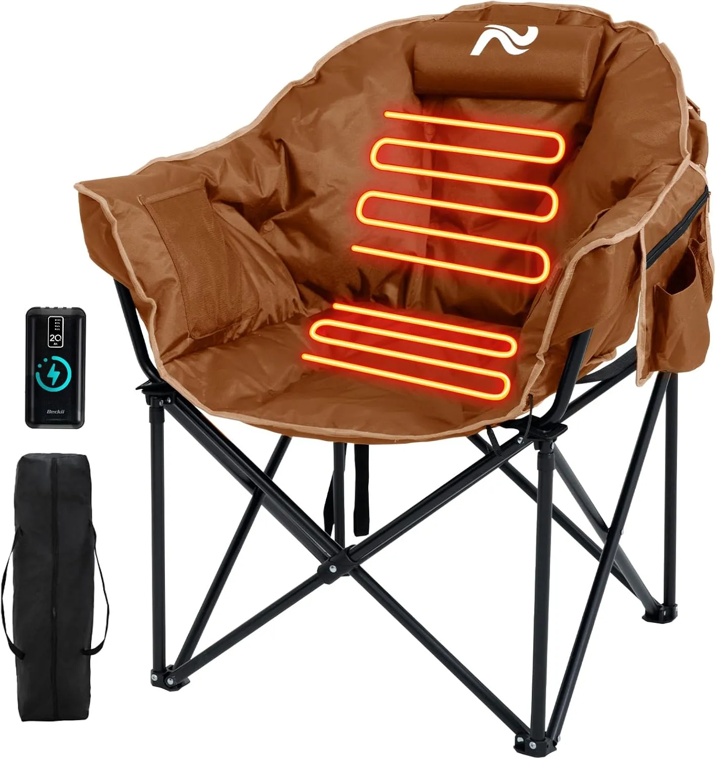 MOPHOTO Heated Camping Chair, Portable Heated Camping Chairs Outdoor, Padded Oversized Heated Folding Chairs Outdoor Sports, Heating Lawn Chair Patio Lounge Chairs for Adults