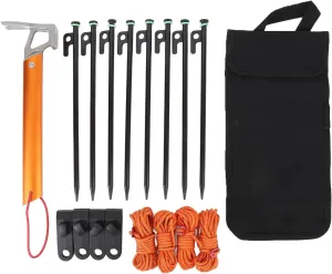Multiuse Tent Camping Stakes 30cm with 4mm Outdoor Guy Lines Tent Cords Lightweight Camping Rope Pegs Bag Canopy Clips Hammer for Hiking Backpacking (Black Orange)