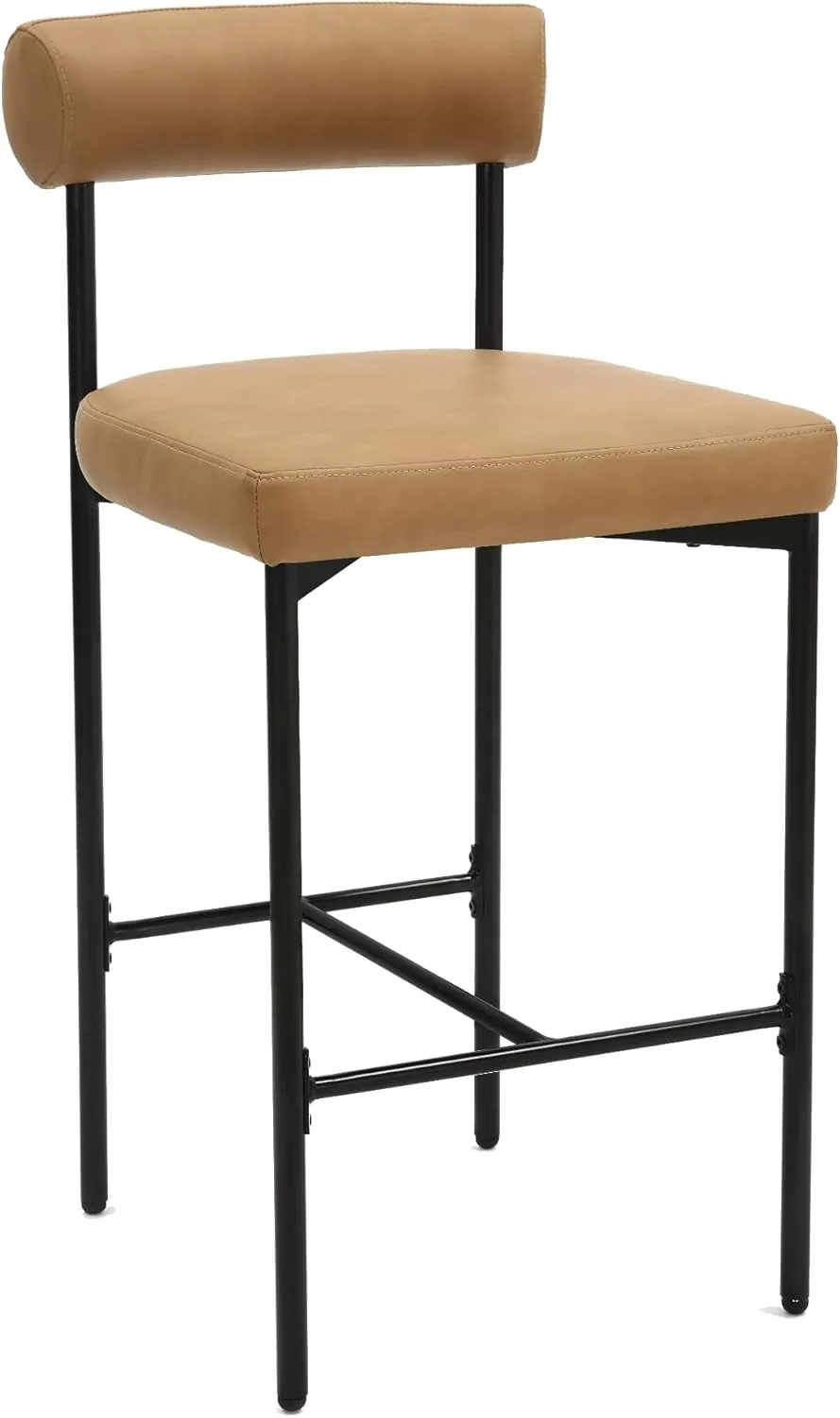 Nathan James Dahlia Counter Height Chair, Modern Barstool with Back, Mid-Century Metal Legs and Leather Padded Cushion for Kitchen, Island and Bars, Brown/Black