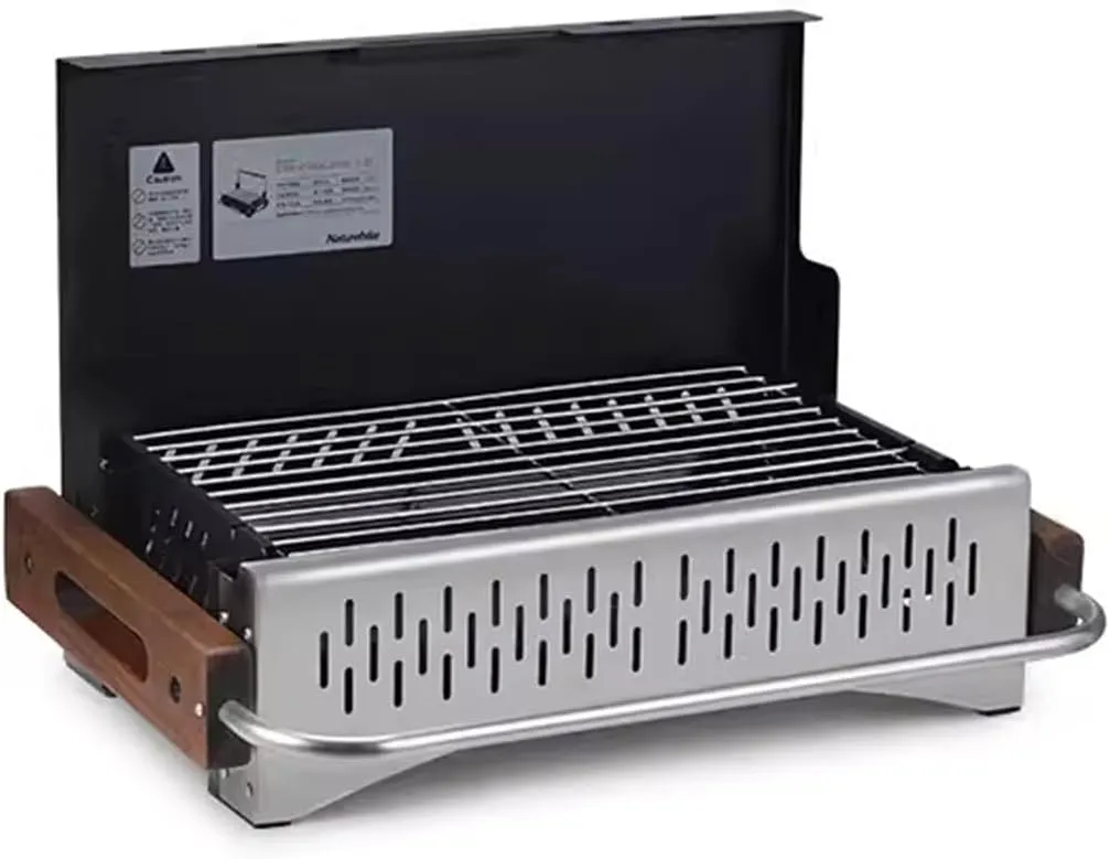 Naturehike Charcoal Grills Portable Charcoal Grill BBQ Grill Small Folding Tabletop Grill Mini Stainless Steel Outdoor Cooking Propane Grill Camping Beach Traveling Picnic Backyard (Black)