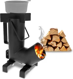 Neature Fold Up Rocket Stove - Lightweight Portable Wood Burning Camping Stove for Outdoor Kitchen - Carbon Steel Outdoor Wood Stove for Hiking, Picnic, Hunting, or Campground Stovetop Cooking