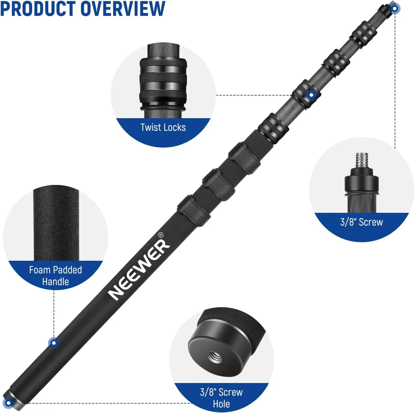 NEEWER Upgraded MS-300C Microphone Boom Pole