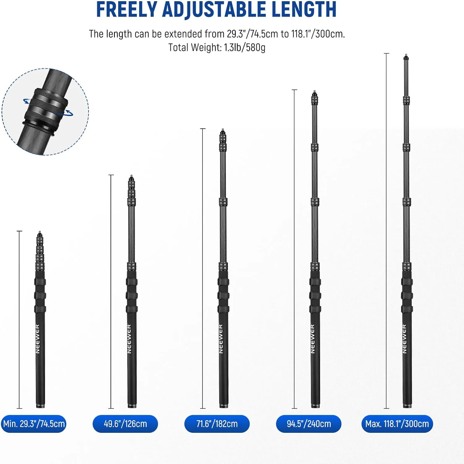 NEEWER Upgraded MS-300C Microphone Boom Pole