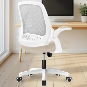 NEO CHAIR Office Desk Computer Gaming Ergonomic Chair with Lumbar Back Support Adjustable Height Swivel Wheels Flip-up Arms Mesh Chair for Home or Office (Beige)