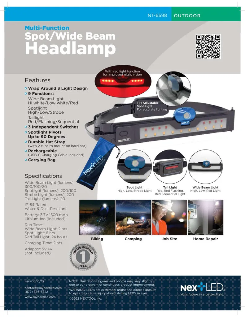 NextLED NT-6598 Multi-Function Spot/Wide Beam Headlamp
