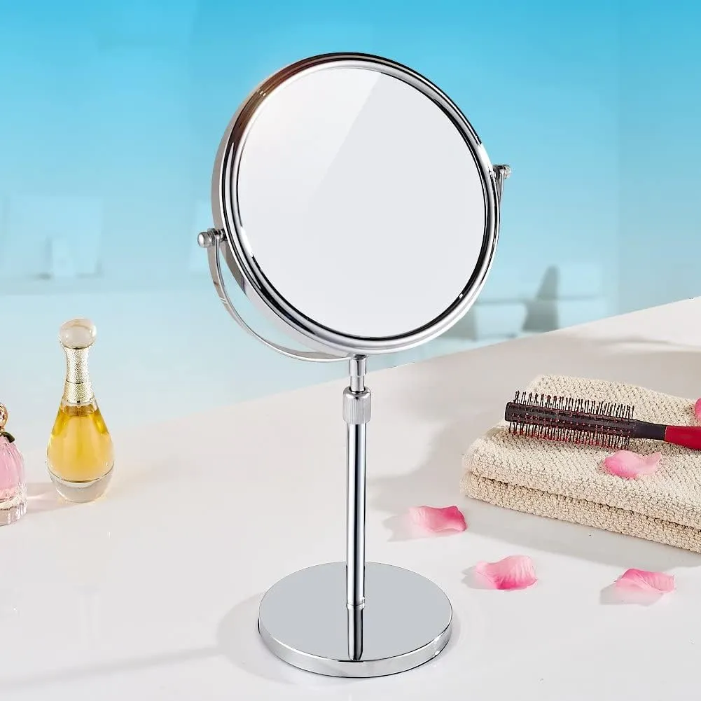 Nicesail 19 Inch Tall Makeup Mirror with 10X Magnification, Make up Mirror 8 Inch Double-Sided, Table Mirror with Pedestal for Shaving, Standing Mirror Height Adjustable Chrome Finish (8 Inch, 10X)