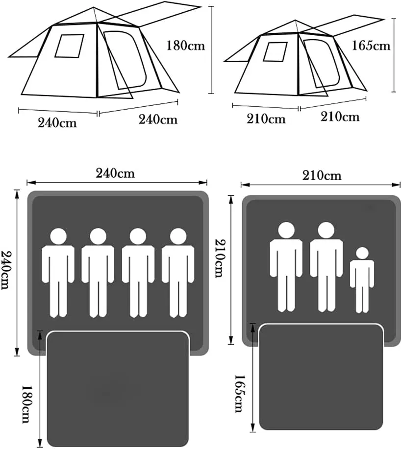 NIEH 3-4 Person Automatic Camping Tent Hydraulic Instant Tent Waterproof Windproof Easy Setup Two Doors Hiking Tent for Camping Outdoor Mountaineering Travel