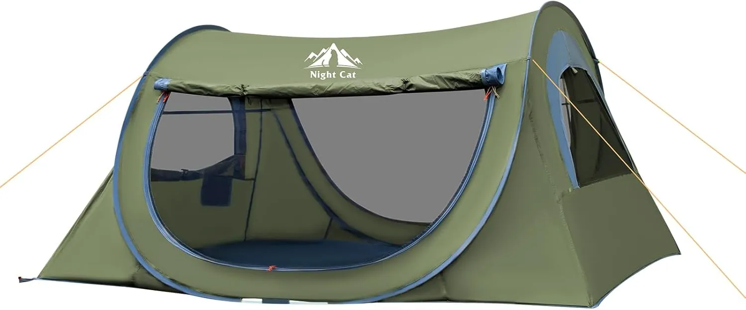 Night Cat Pop-up Camping Tent: 2 Person Tent Waterproof Instant Easy Setup Tunnel Tent for Adults Foldable Outdoor