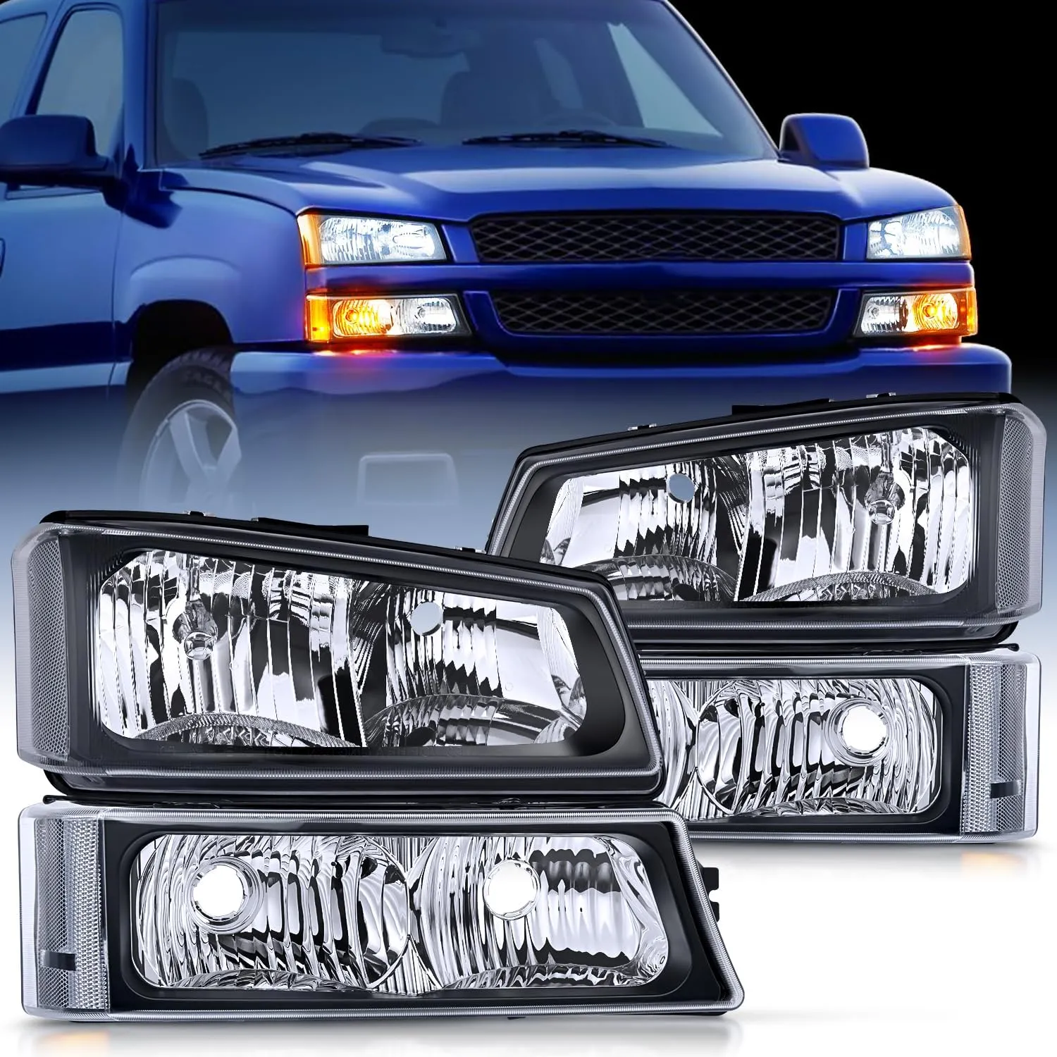 Nilight Headlight Assembly for 2003 2004 2005 2006 Chevy Silverado Avalanche 1500 1500HD 2500 2500HD 3500 Chevrolet Pickup Replacement Headlamp Housing Bumper Lamp Set