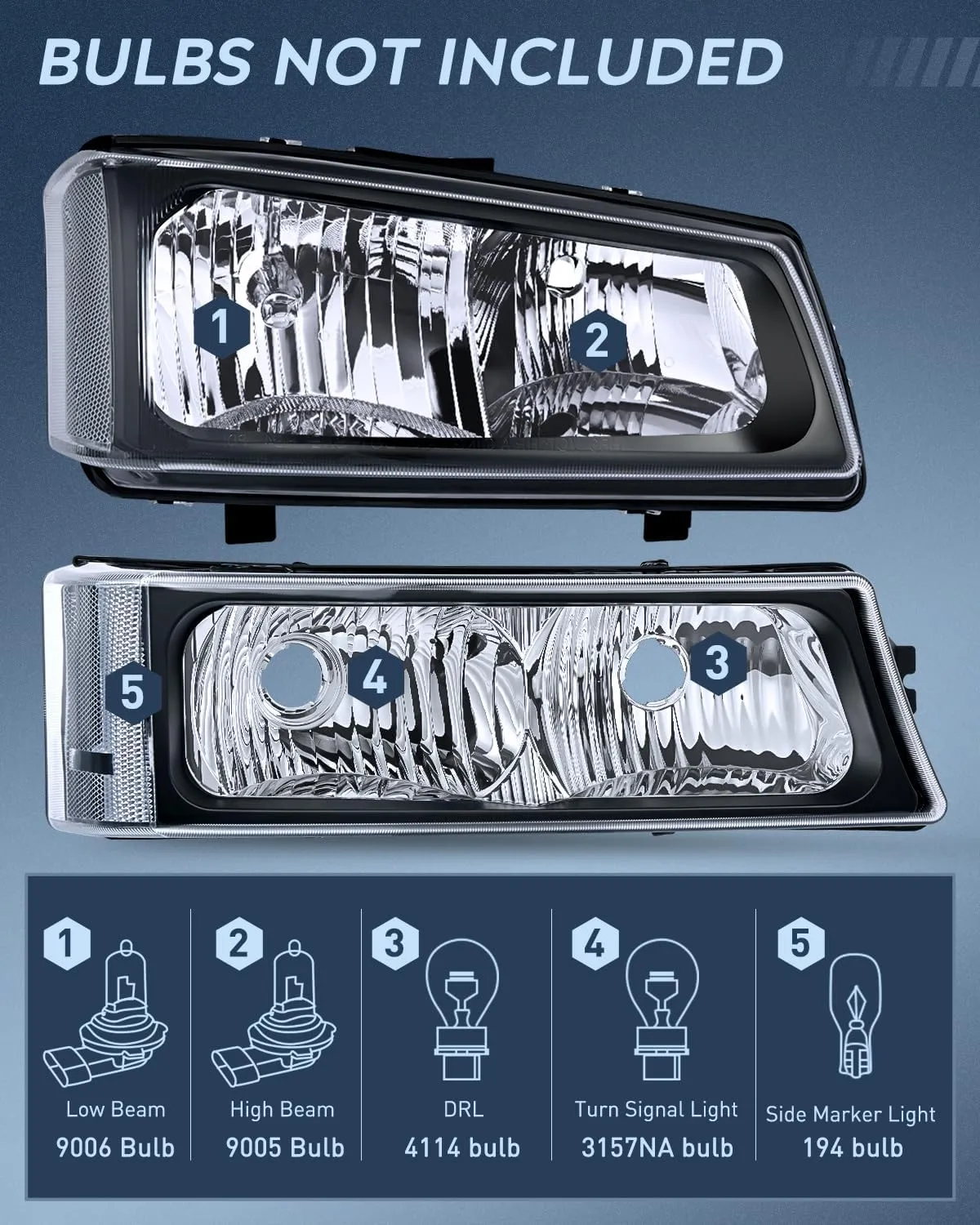 Nilight Headlight Assembly for 2003 2004 2005 2006 Chevy Silverado Avalanche 1500 1500HD 2500 2500HD 3500 Chevrolet Pickup Replacement Headlamp Housing Bumper Lamp Set
