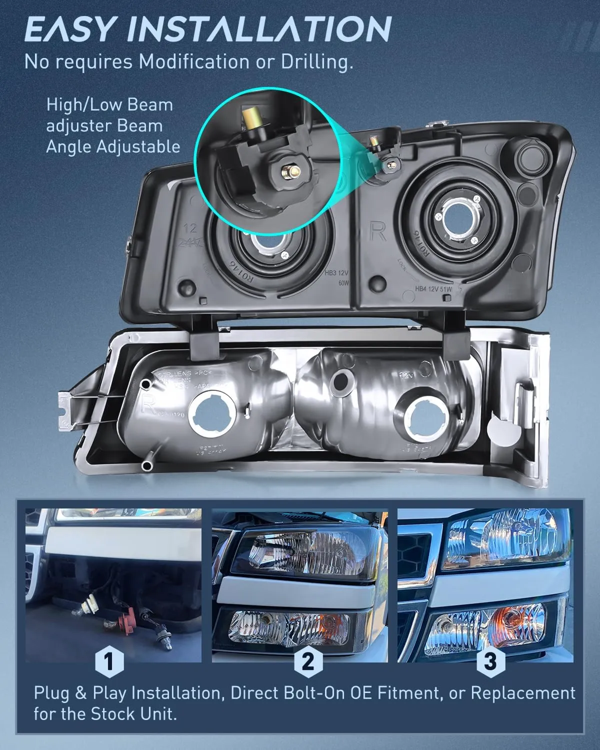 Nilight Headlight Assembly for 2003 2004 2005 2006 Chevy Silverado Avalanche 1500 1500HD 2500 2500HD 3500 Chevrolet Pickup Replacement Headlamp Housing Bumper Lamp Set