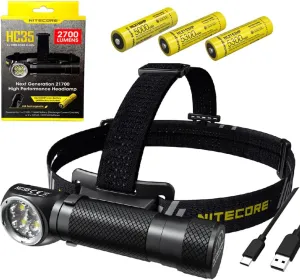 Nitecore HC35 Rechargeable LED Headlamp - 4 x CREE XP-G3 S3 w/2x Extra High Performance NL2153HP Rechargeable Batteries