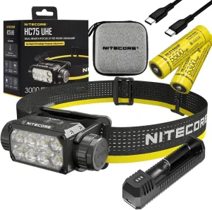 Nitecore HC75 UHE   Extra NL2153HP   UI1 Charger HC75 UHE Rechargeable E-Focus Spotlight Floodlight Headlamp 192m Beam -3000 Lumens (Upgrade of HC68) w/Extra Battery and UI1 Partable USB Charger