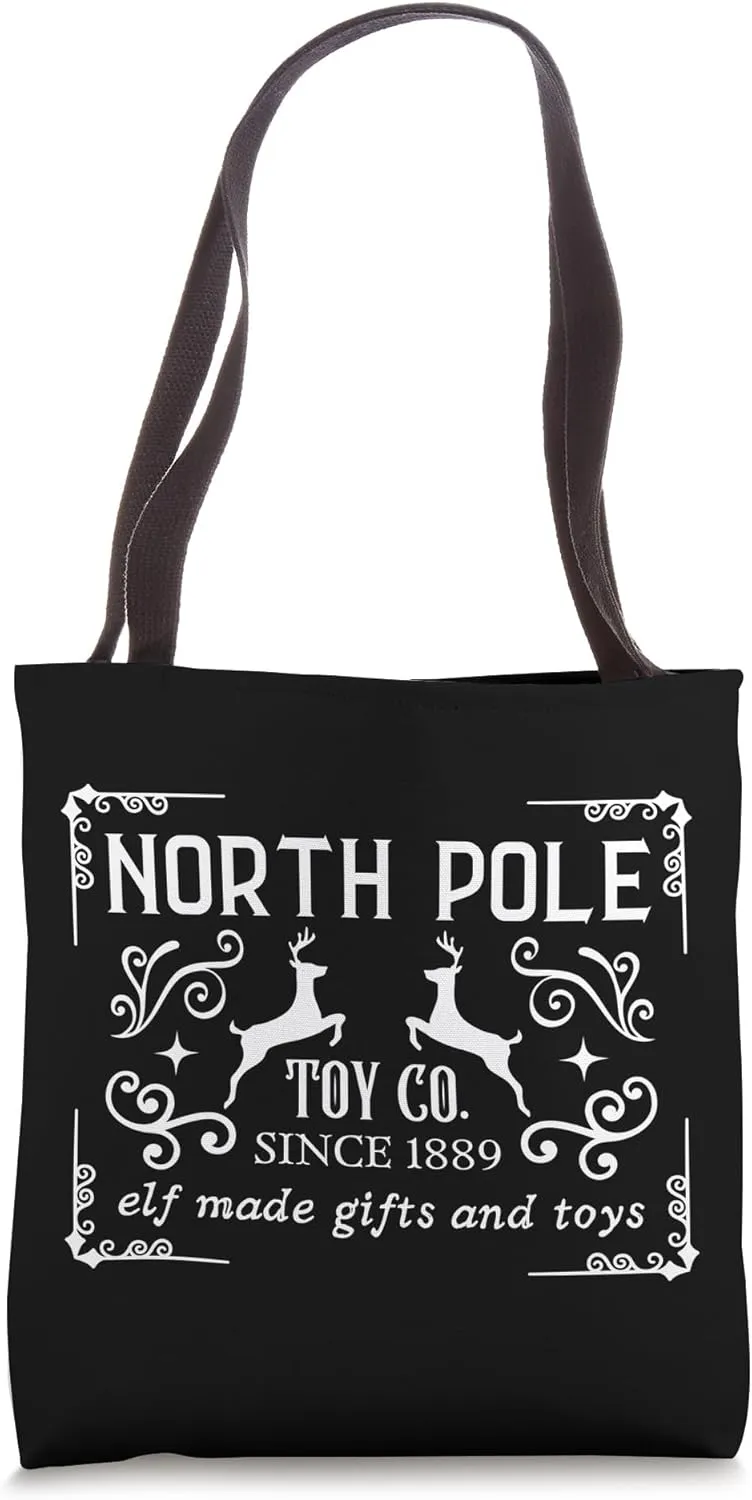 North Pole Toy Co. Vintage Christmas Sign Tee Tote Bag