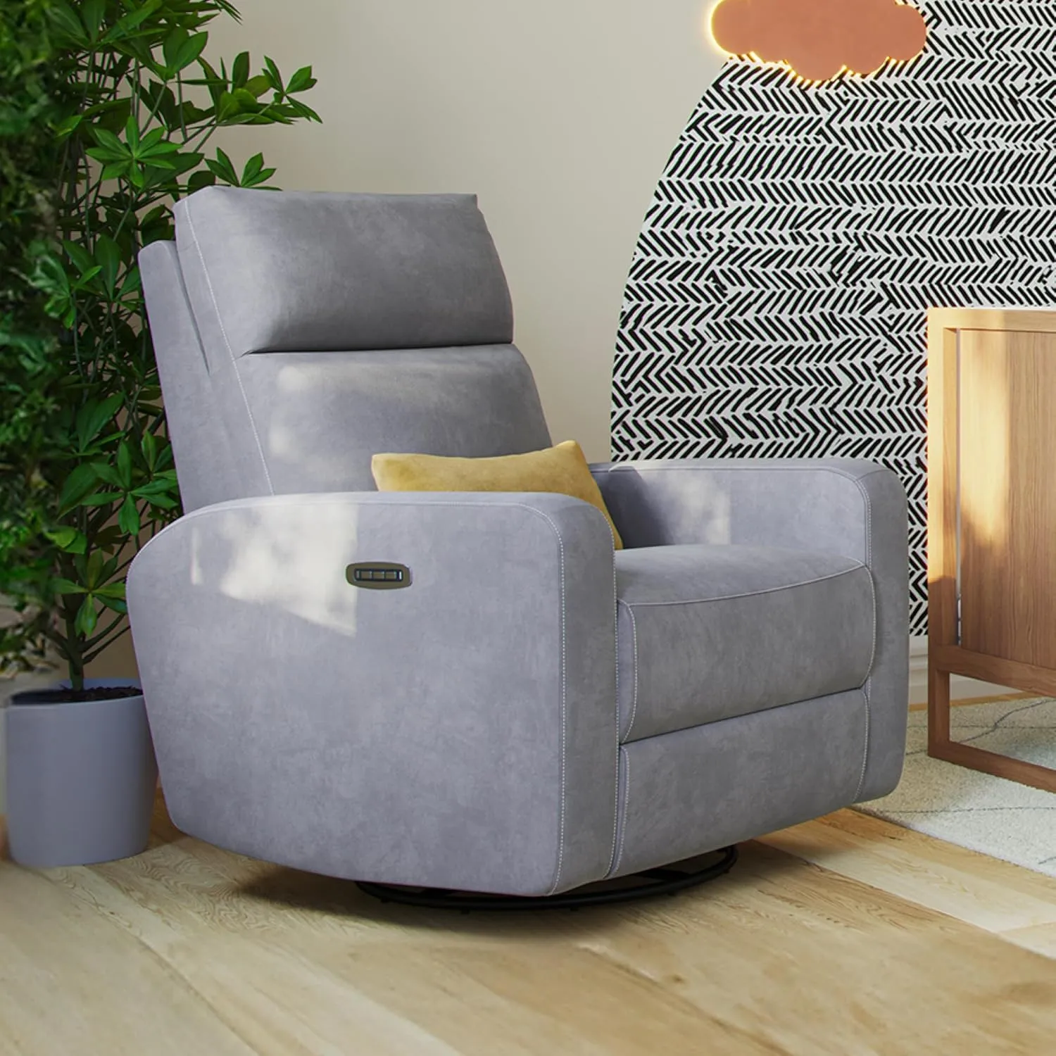 Nurture& The Glider Plus - Premium Nursery Power Recliner | Swivel Chair with Adjustable Head Support and Adjustable Lumbar Support | Built-in USB - The Ultimate Comfort for Nursing, Relaxing (Gray)