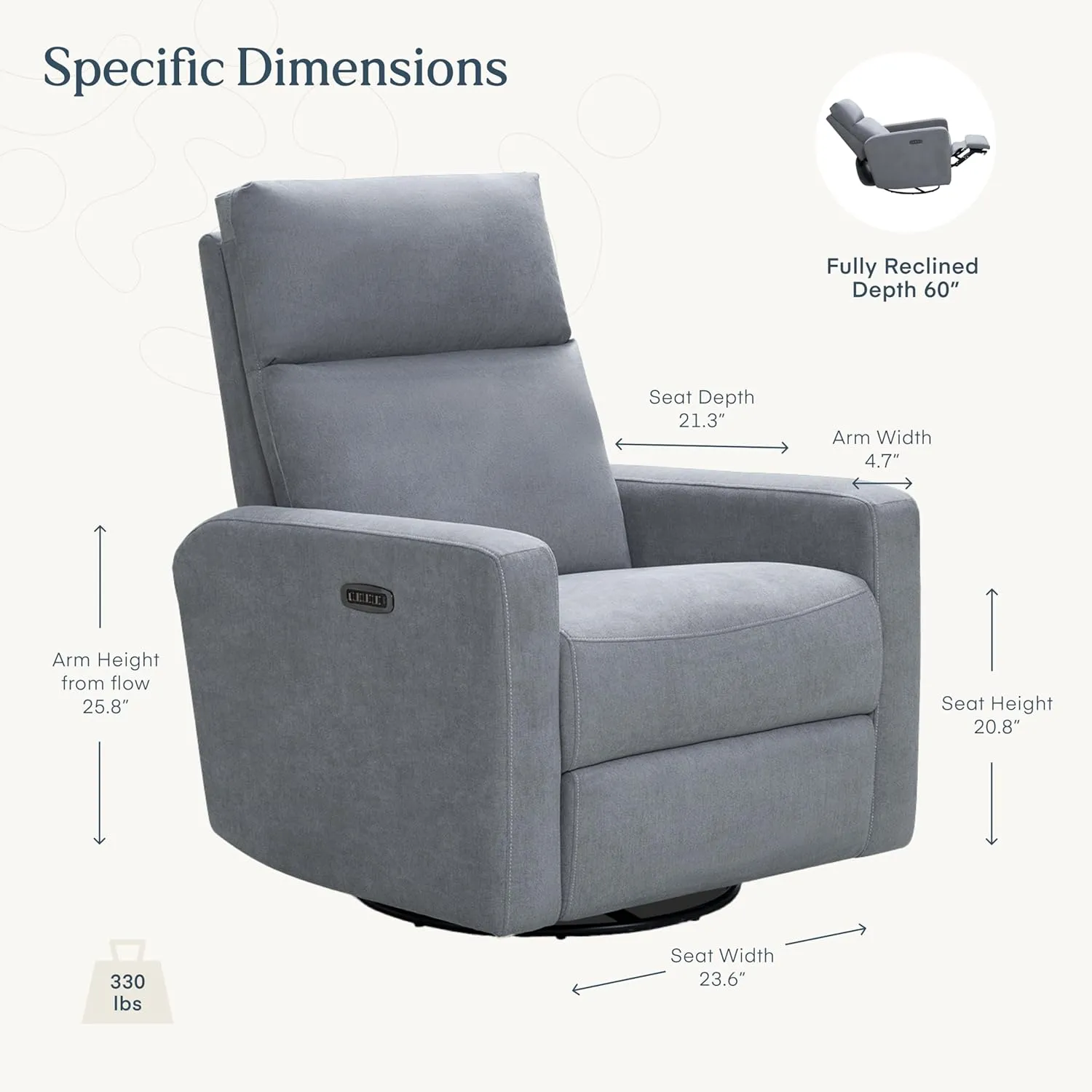 Nurture& The Glider Plus - Premium Nursery Power Recliner | Swivel Chair with Adjustable Head Support and Adjustable Lumbar Support | Built-in USB - The Ultimate Comfort for Nursing, Relaxing (Gray)