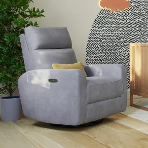 Nurture& The Glider Plus - Premium Nursery Power Recliner | Swivel Chair with Adjustable Head Support and Adjustable Lumbar Support | Built-in USB - The Ultimate Comfort for Nursing, Relaxing (Gray)
