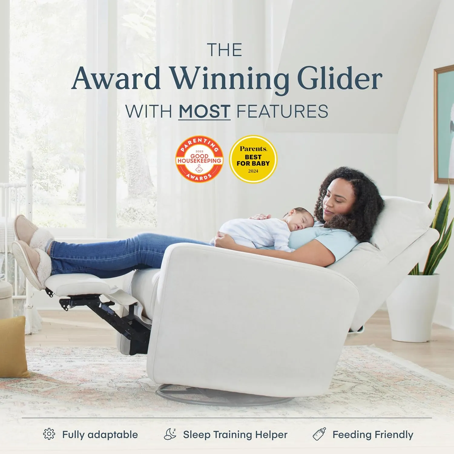 Nurture& The Glider Plus - Premium Nursery Power Recliner | Swivel Chair with Adjustable Head Support and Adjustable Lumbar Support | Built-in USB - The Ultimate Comfort for Nursing, Relaxing (Ivory)
