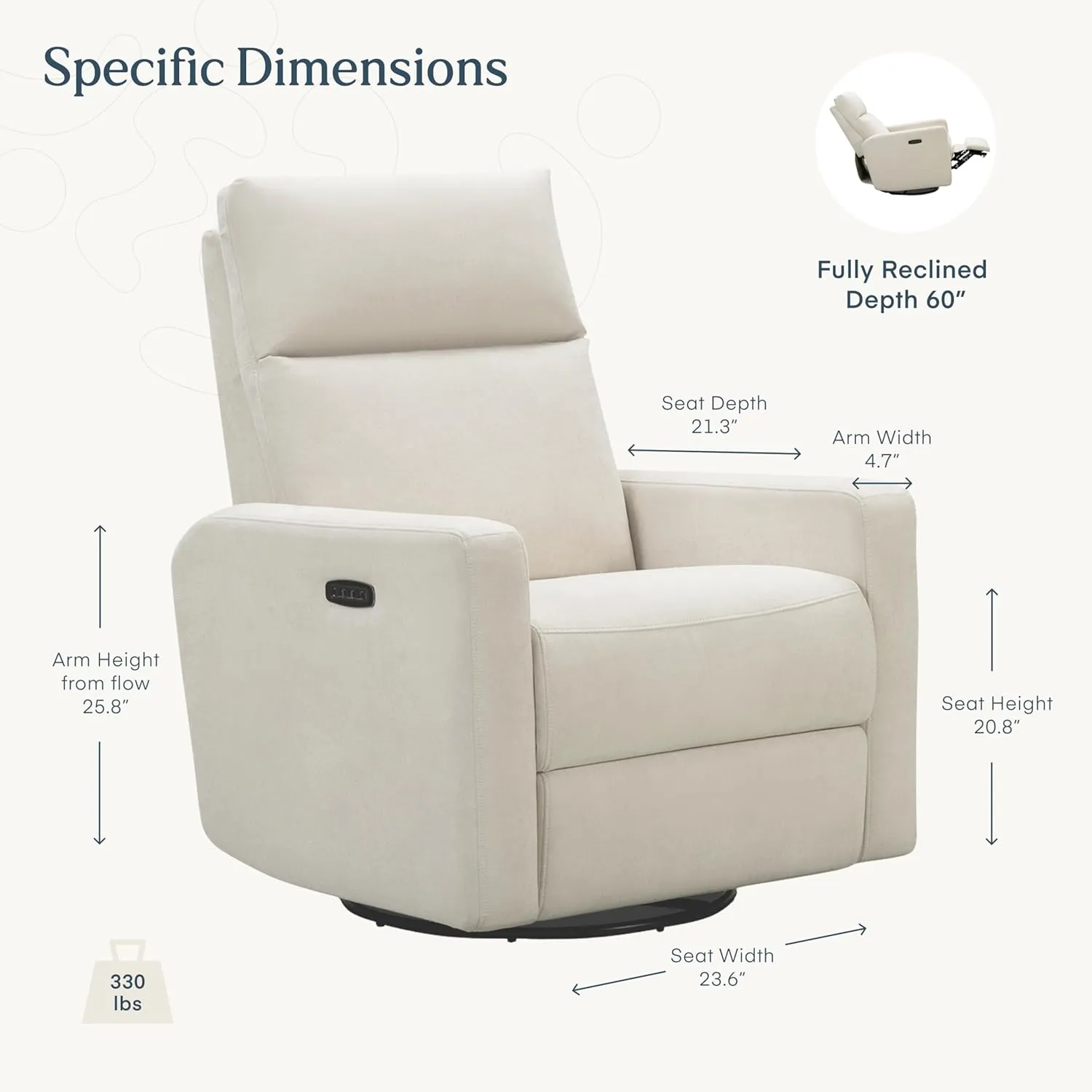 Nurture& The Glider Plus - Premium Nursery Power Recliner | Swivel Chair with Adjustable Head Support and Adjustable Lumbar Support | Built-in USB - The Ultimate Comfort for Nursing, Relaxing (Ivory)